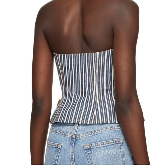 GANNI Indigo & White Denim Mixed Stripe Camisole Bustier top. - Picture 2 of 3